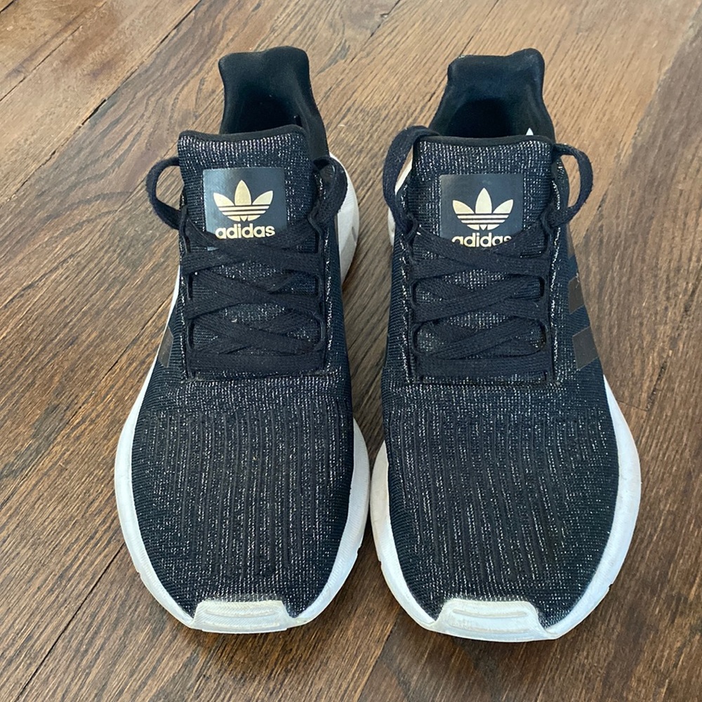 adidas Black and White Women's Knit Sneakers with Gold Logo